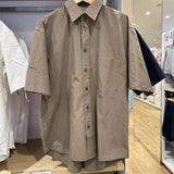 AIDASE  -  Japanese Men's Loose Solid Color Grid Texture Shirt Half Sleeves Ice Feeling Single Breasted Casual Shirt Daily Minimalist aidase-shop