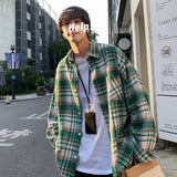 Green Woolen Plaid Shirt Coat Men's Loose Korean Thickened Long Sleeve Male Casual Blouses Unisex Fashion Clothing aidase-shop