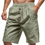 AIDASE  -  Cross-border men's loose American linen beach casual washed button five-point sports shorts men aidase-shop