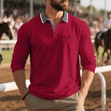 AIDASE  -  Men's Button-up Turn-down Collar Polo Shirt Autumn Fashion Mens Pullover Casual Long Sleeve Contrast Color Patchwork Polo Shirts aidase-shop