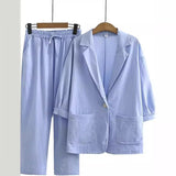 AIDASE  -  Women's Autumn Cotton Linen Suit Set Loose Casual Commuting Outfit Pocket Pants & Jacket Set Breathable Office Daily aidase-shop