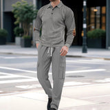 AIDASE  -  Spring and Autumn men's long sleeved two-piece collar shirt, long pants, loose work clothes, casual sportswear set aidase-shop