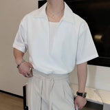 AIDASE  -  Simple Men's Shirts Fake Two-piece Solid Color Lapel Short Sleeved Business Casual Pullover Loose Male Tops Summer aidase-shop