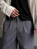 AIDASE  -  Breathable Ice Silk Ribbed Trousers Mens Summer New Casual Straight Pants Men Stylish Striped Textured Pants Old Money Aesthetic aidase-shop