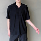 AIDASE  -  Summer New Men Ins Tide Chic High Street Young Style Casual Solid Color Pullover V-Neck Fashion Short Sleeve T-shirt HK5053