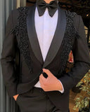 AIDASE  -  Luxury Men's Suit 2 Pieces Blazer Pants One Button Sheer Lapel Satin Business Beads Formal Work Wear Wedding Groom Costume Homme aidase-shop