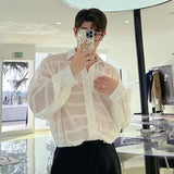 AIDASE  -  Male Long Sleeve Shirts Trend New Summer Fashionable Niche Hollow Design Single Breasted Sunscreen Solid Color Shirt aidase-shop