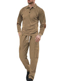 AIDASE  -  Spring and Autumn men's long sleeved two-piece collar shirt, long pants, loose work clothes, casual sportswear set aidase-shop