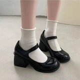 AIDASE  -  French Style Mary Jane High Heels for Women Summer Open Toe Chunky Block Heel Sandals Black Leather Loafers New Arrival aidase-shop