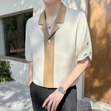 AIDASE  -  Summer New Color Darkwear Button Ice Silk Cuban Collar Mid Sleeve Shirt Contrast Color Male Tops Loose