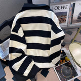 Aidase Vintage Contrast Striped Lapel Shirt Men Women Spring Autumn Hong Kong Style Loose Letter Patch Design Sweatshirt aidase-shop
