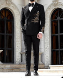 AIDASE  -  Black Handsome Business Men Suits With Beads Handmade 2-Pieces Jacket Pants Custom Made Designer Wedding Formal Occasion M-M2701 aidase-shop