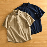AIDASE  -  Men's Khaki Cotton Short Sleeve Polo Shirt Casual Button Loose Fit Breathable Workwear Daily Tops aidase-shop