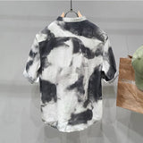 Aidase Fashion Stand Collar Pockets Printed Vintage Shirts Men's Clothing 2025 Spring Summer New Loose Casual Tops All-match Shirts