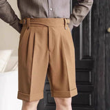 AIDASE  -  Summer Thin Naples Shorts Men British Style Paris Waist Buckle Button Straight  Knee Length Pants Vintage Business Casual Shorts aidase-shop