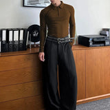 WIAOFELLAS  -  Men Shirt Solid Color Lapel Long Sleeve Zipper Casual Men Clothing Streetwear 2025 Knitted Fashion Unisex Shirts S-3XL aidase-shop