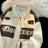 American Vintage Racing Jacket Men Cycling Lapel Jacket Women BF Letter Varsity Coat Oversize High Street Vibe Baseball Uniform aidase-shop