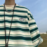 AIDASE  -  Fashion T-Shirts Printing Striped Pullovers Loose Man Short Sleeve Round Neck Handsome Spring Summer Thin Men's Clothing