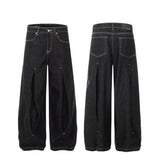 AIDASE  -  Summer New Men's Solid Color Pleated Baggy Jeans American Retro Fashion Trend Street Hip-Hop Niche Breathable Men's Bottoms aidase-shop