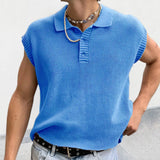 Aidase Fashion Mens Knit Polo Shirt Sleeveless Lapel Button Loose Tee Tops Spring Summer Casual Trend Polos Tshirt Men Clothing
