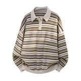 AIDASE  -  Autumn Winter New Fashion Men’s Striped Casual Trendy Turn-down Collar Long Sleeve Button Pullover Polo Shirts Male Clothes Tops aidase-shop