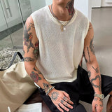 AIDASE  -  Silver Mesh Hollow Out Short Sleeve T-Shirt Men's Summer Trend Neutral Style Knitted Vest Breathable Round Neck Cotton Top aidase-shop