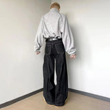 AIDASE  -  Summer New Men's Solid Color Pleated Baggy Jeans American Retro Fashion Trend Street Hip-Hop Niche Breathable Men's Bottoms aidase-shop