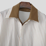 AIDASE  -  Men Shirt Striped Patchwork Lapel Long Sleeve Loose Men Clothing Streetwear 2025 Fashion Casual Male Shirts Korean Style aidase-shop