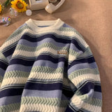 Aidase Winter Korean Striped Contrast Sweater for Men in Autumn and Winter, Retro Personality Street Couple Y2K Pullover Sweater Top