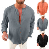 AIDASE  -  Trendy Wrinkle-Free Formal Dress Men'S Shirt Male Casual Solid Fold Shirt Collarless Long Sleeve Button Shirt Blouse Ropa Hombre aidase-shop
