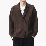 AIDASE  -  New Fashion Autumn Winter Men's Solid Color Turn-down Collar Double-breasted Long Sleeve Knitted Cardigans Male Coats Clothes aidase-shop