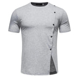 AIDASE  -  Men's Casual and Fashionable Short Sleeved T-shirt with Button Decoration on The Hem, Split Round Neck Short Sleeved T-shirt aidase-shop