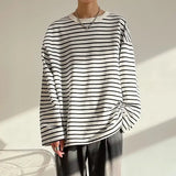 AIDASE  -  Spring Autumn Korean Style Trendy Retro Striped Print Round Neck Long-sleeved T-shirt for Men Loose Version aidase-shop