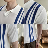 AIDASE  -  Summer Slim Fit Striped Contrast Knit Ice Polo Shirt Men's Stretchable Short Sleeve T-Shirt M-4XL aidase-shop