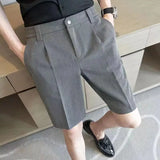 Aidase Summer Fashion Men Suit Shorts Ice Silk Slim Fit Straight Knee Length Pants Korean Trendy Light Luxury Short Trousers Streetwear