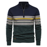 AIDASE  -  European New Fashion Men Color-coded Striped Stand Collar Half Zipper Long Sleeve Casual Trendy Simple Knitted Sweater Pullovers aidase-shop