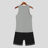 AIDASE  -  Men Bodysuits Patchwork Color-block O-neck Sleeveless Male Rompers Playsuits Streetwear Workout 2025 Summer Bodysuit Men aidase-shop