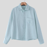 AIDASE  -  Men Casual Shirt Solid Color Lapel Long Sleeve Button Men Clothing Streetwear Loose 2025 Fashion Male Crop Tops Shirts aidase-shop