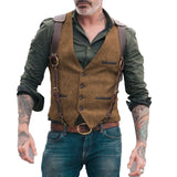 Aidase Herringbone Men's Vests Men Brown Waistcoat Vest Man Steampunk Jacket Striped Tweed V-neck Slim Fit Gilet Wedding Clothing aidase-shop
