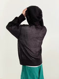 Aidase Hollow Out Knitted Hoodie Mens Jacket Loose Hooded Cardigan Spring Autumn Fashion Casual Knit Zip-Up Sweater Tops Streetwear