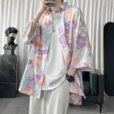 AIDASE  -  Men's Trendy Tie-Dye Short Sleeve Casual Shirt 2025 Summer New Fashion Lapel Single Breasted Tops Handsome Clothes 21E6522 aidase-shop