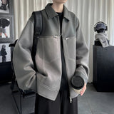 AIDASE  -  Trend Men's Jacket PU Leather Faux Suede Patchwork Design Contrast Color Casual Long Sleeve Lapel Male Coat Tide 21E7100 aidase-shop