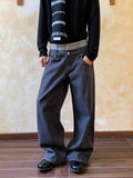 AIDASE  -  American Retro Patchwork Double Waist Head Jeans Men Women Cleanfit High Street Waed Wide Leg Couple Casual Trousers Trendy aidase-shop
