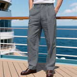 AIDASE  -  Men's Linen Blend Striped Pants Casual Straight Leg Dress Trousers aidase-shop