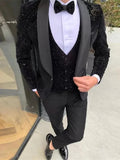 AIDASE  -  Black Men Suits 3 Pieces Shiny Blazer Vest Pants One Shoulder Sheer Lapel Sequins Tuxedo Wedding Formal Work Causal Customized aidase-shop