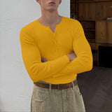 AIDASE  -  Men T Shirt Solid O-neck Long Sleeve Knitted Men Clothing Streetwear 2025 Button Spring Autumn Fashion Casual Tee Tops aidase-shop