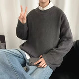 31.32Aidase 2025 Autumn Crew Neck Solid Color Pullover Sweaters For Men Casual Y2K Knitted Sweater High Street Fashion Jumpers Hombre aidase-shop