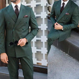 AIDASE  -  Business Striped Mens Wedding Tuxedos Peaked Lapel Double Breasted  Groom Wear Party Birthday Pants Suits 2 Pieces Customized aidase-shop