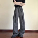 AIDASE  -  Daily Casual Loose Straight Bottoms Men Vintage Draped Lace-up Pleated Trouesrs For Mens Spring Fashionable Striped Pants aidase-shop