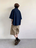 AIDASE  -  Summer Vintage Deep Blue Denim irt ex Casual Classic College Sle Simple Versatile Trendy ort Sve Square Collar aidase-shop